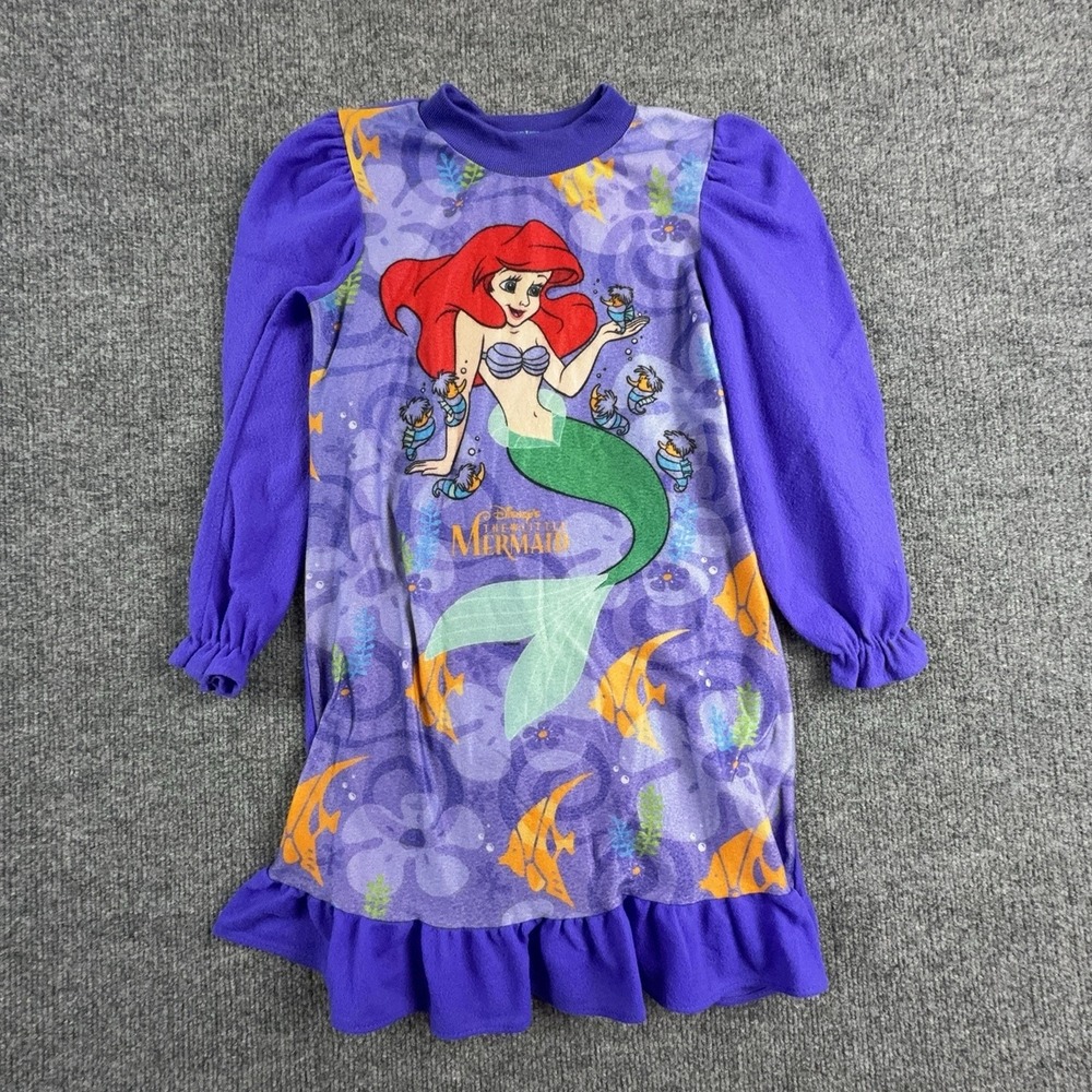 Vintage Disney Gown Girls M Purple Ariel Little Mermaid Fleece Nightgown PJs